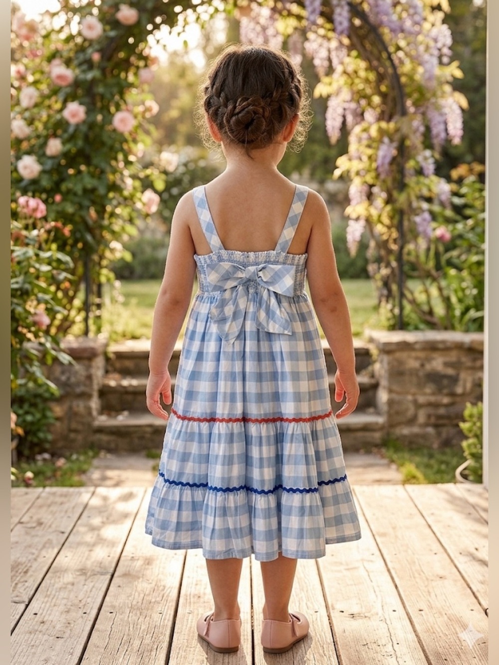 Tahari Blue and White Gingham Bow-Back Sundress for Girls